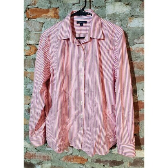 Lands End Womens Plus Size 18 Blouse Shirt Top Pink Stripes - Picture 1 of 5